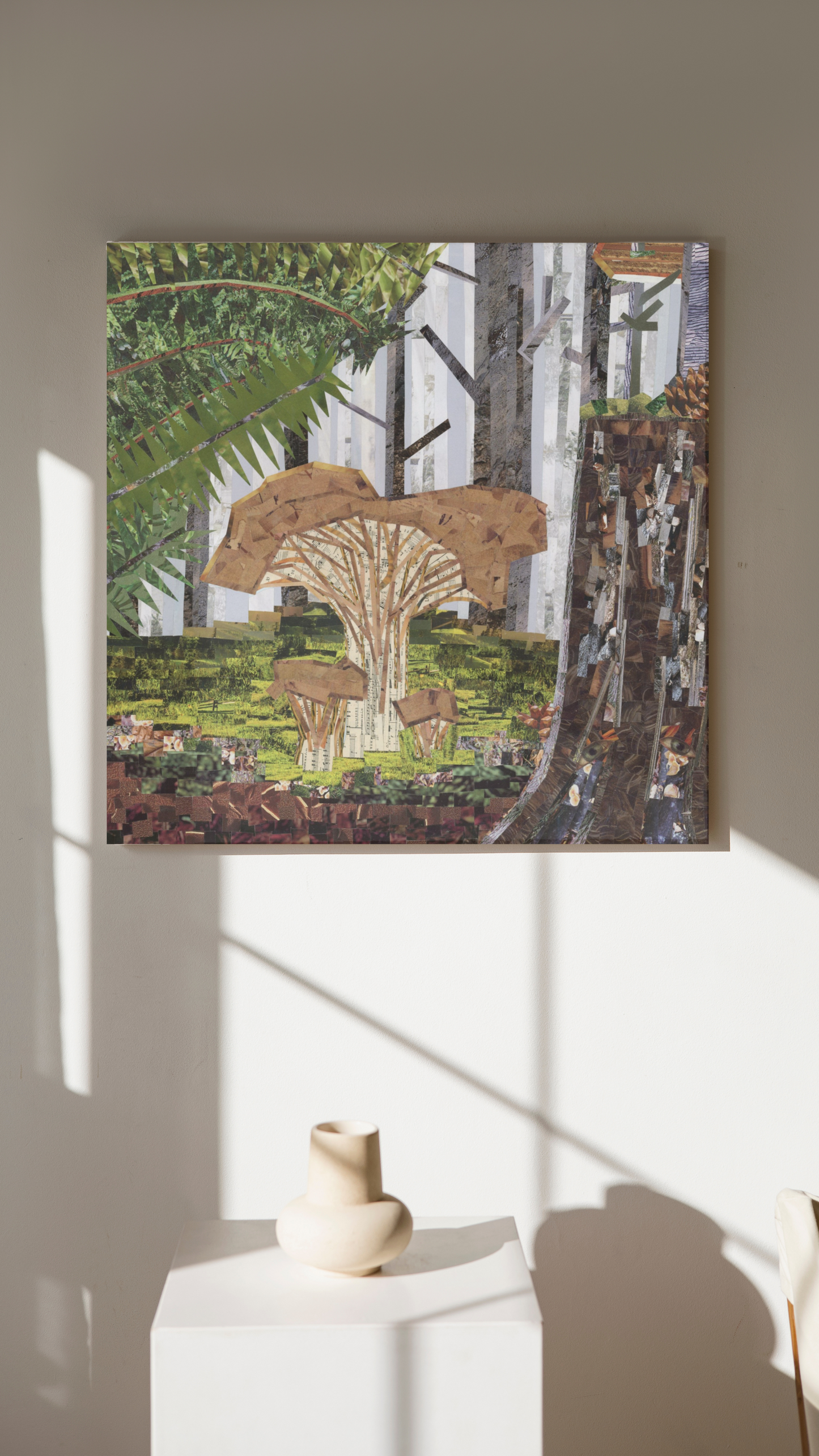 Chantrelle Mushroom in the Foggy Forest Thin Canvas Print 16x16"