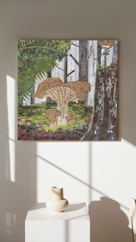 Chantrelle Mushroom in the Foggy Forest Thin Canvas Print 16x16"