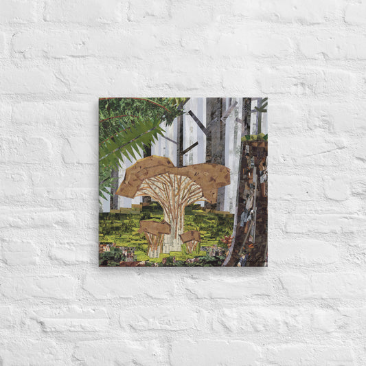 Chantrelle Mushroom in the Foggy Forest Thin Canvas Print 16x16"