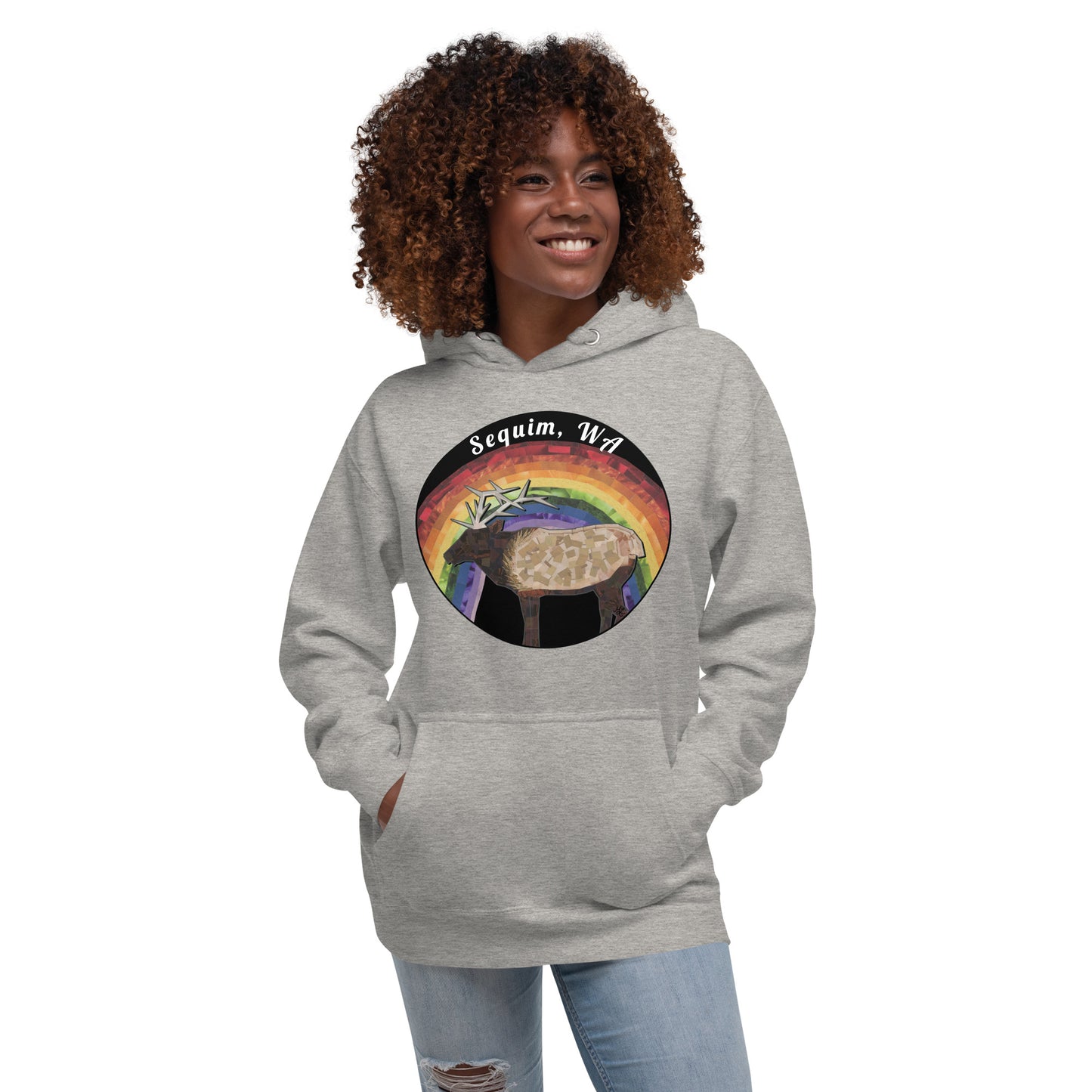 Elk and Rainbow in Sequim, WA Unisex Hoodie