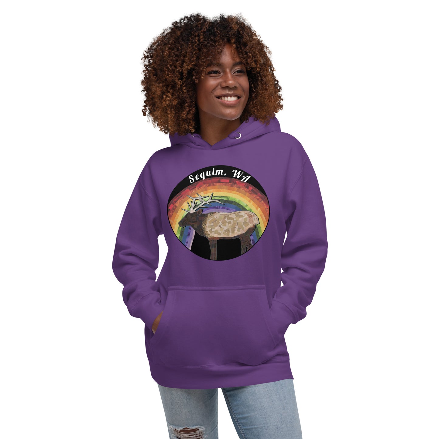 Elk and Rainbow in Sequim, WA Unisex Hoodie